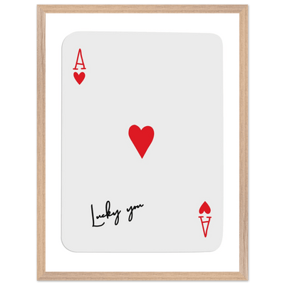 Lucky You Ace of Hearts Card Print - Framed Poker Art, Modern Design, Eco-Friendly Wood Frame - Vibrantwalls
