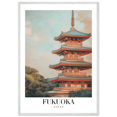 Fukuoka Japan Vintage Pagoda Framed Poster – Serene Travel Wall Art with Wooden Frame - Vibrantwalls