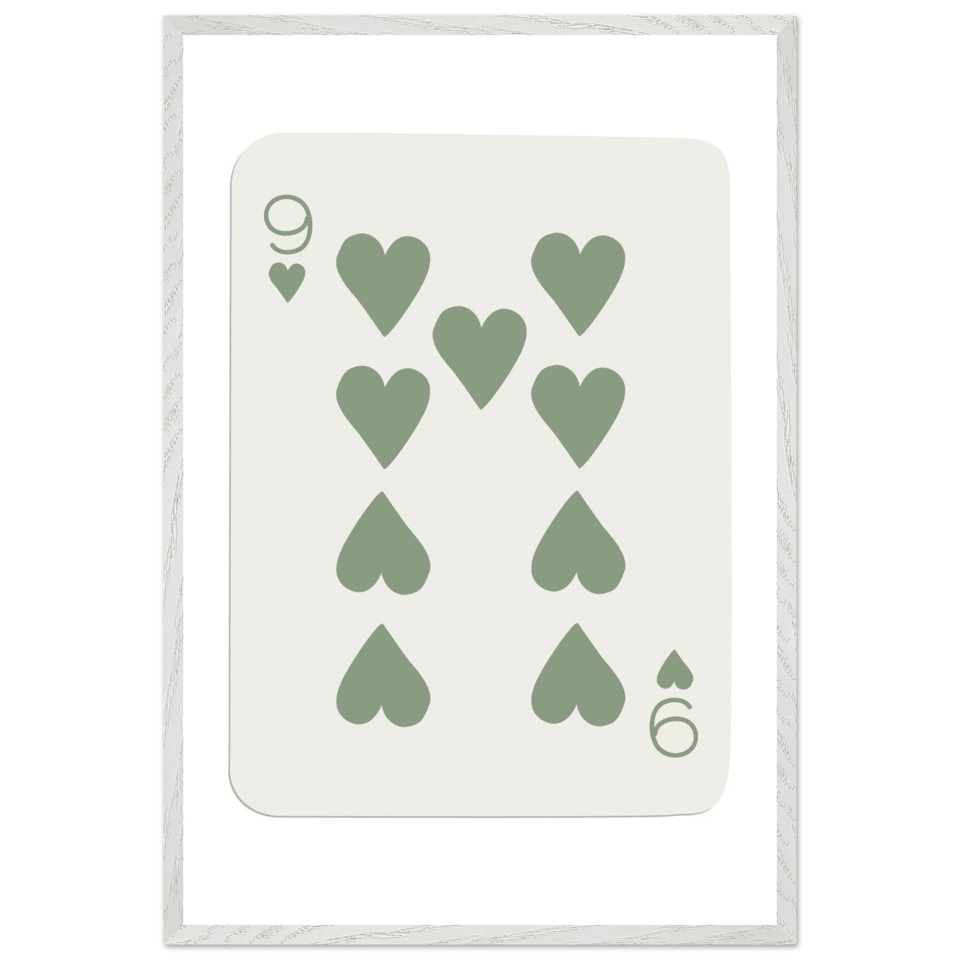 Minimalist Nine of Hearts Poker Card Print - Mounted Framed Wall Art, Sage Green Boho Decor, Eco-Friendly Wood Frame - Vibrantwalls