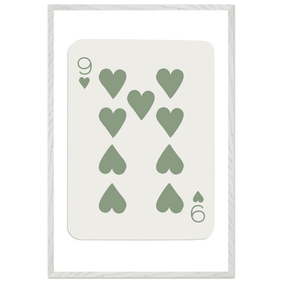 Minimalist Nine of Hearts Poker Card Print - Mounted Framed Wall Art, Sage Green Boho Decor, Eco-Friendly Wood Frame - Vibrantwalls