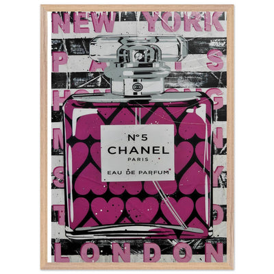 Chanel No. 5 Pink Hearts Pop Art Print in Premium Mounted Frame - Vibrantwalls