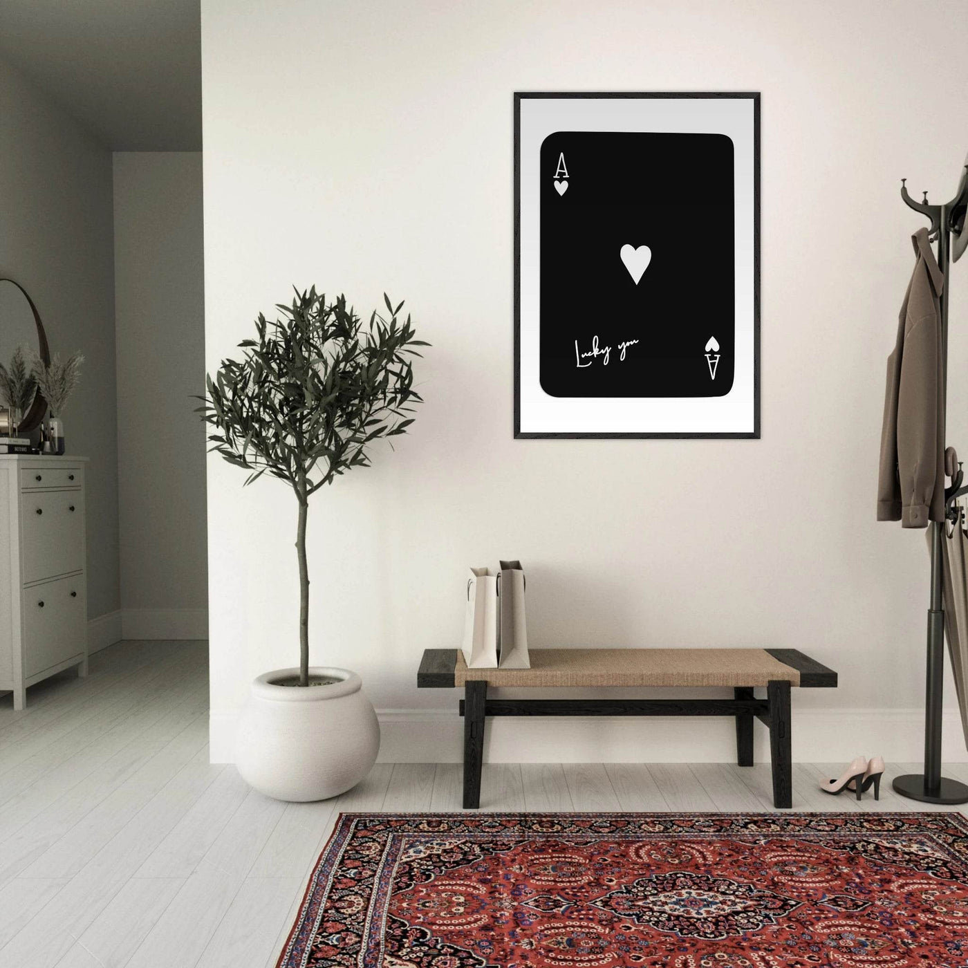Minimalist Ace of Hearts Poker Card Print - Lucky You Framed Poster Art, Eco-Friendly Wood Frame - Vibrantwalls