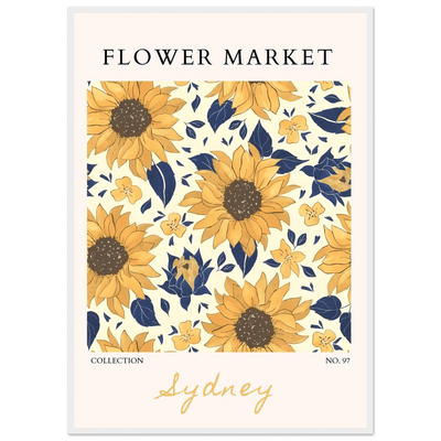 Vibrant Sunflower & Navy Floral Framed Poster – 'Flower Market Sydney' Collection | Ready-to-Hang Wall Art - Vibrantwalls