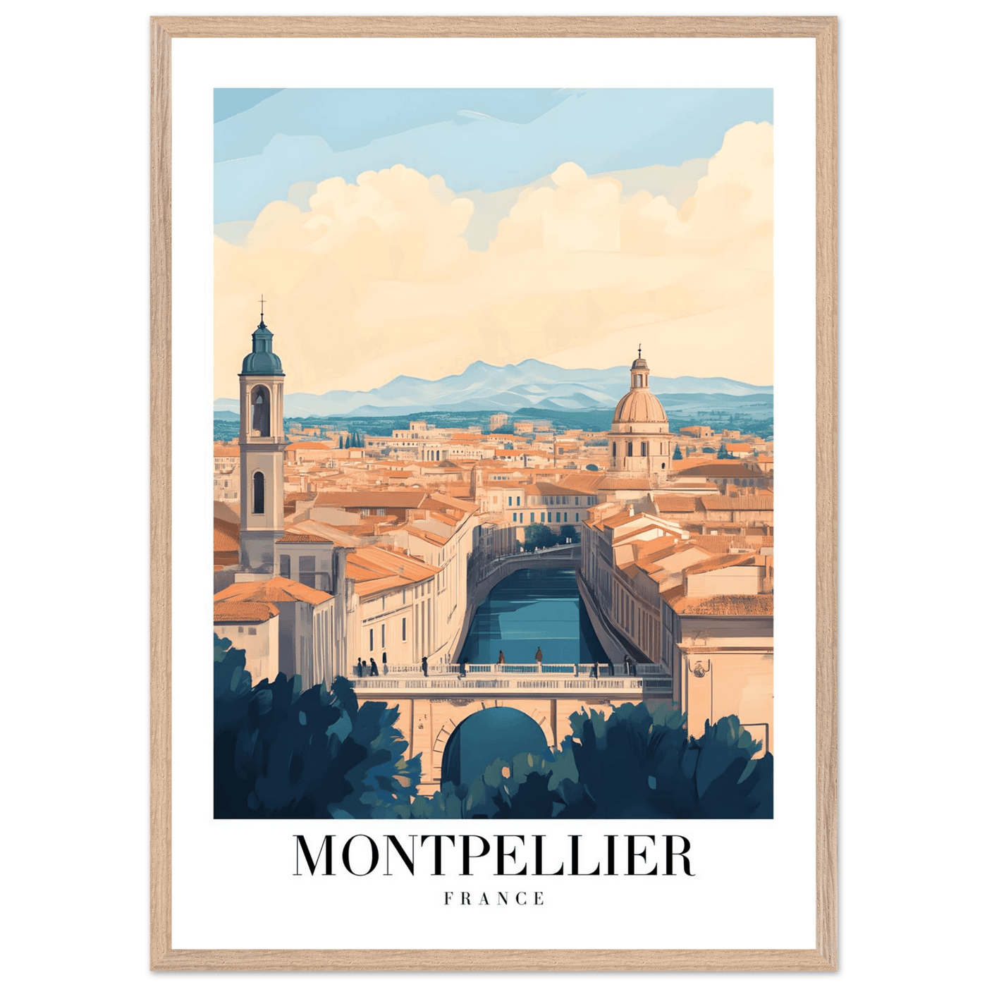 Montpellier France Framed Poster – Vintage Travel Wall Art with Wooden Frame - Vibrantwalls