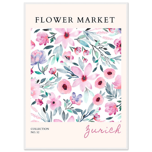 Flower Market Zurich Watercolor Framed Poster – Pastel Floral Art Print | Ready-to-Hang Wall Decor - Vibrantwalls