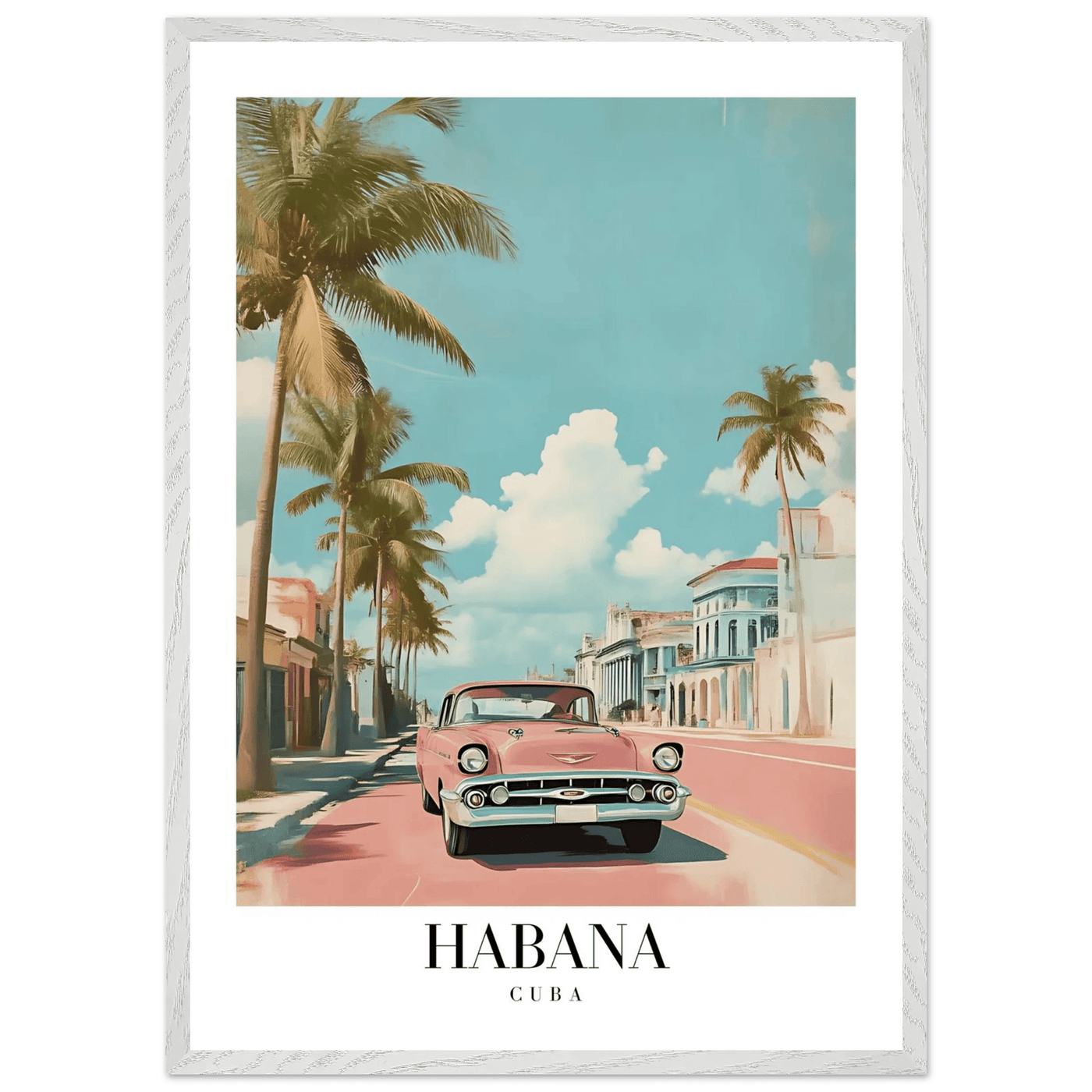 Habana Cuba Framed Poster – Vintage Pink Car Travel Art with Wooden Frame - Vibrantwalls