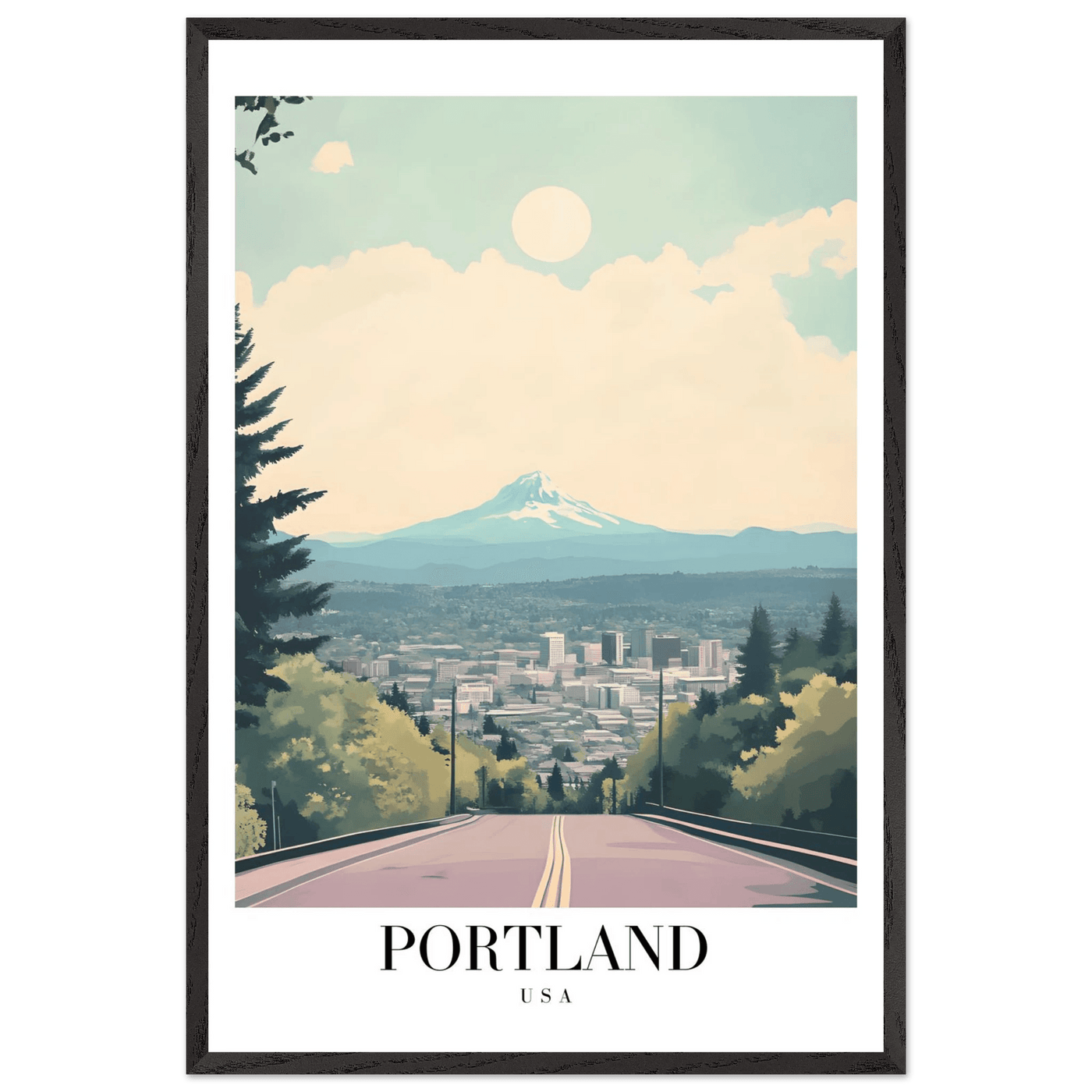 Portland Oregon Framed Poster – Mid-Century Modern Travel Art with Your Choice of Frame - Vibrantwalls