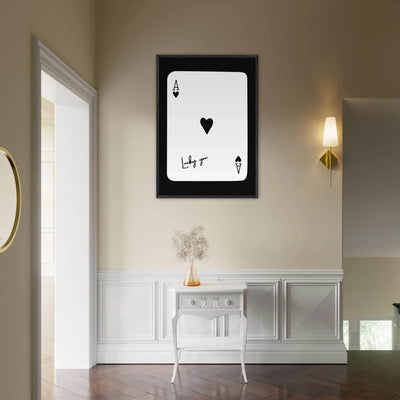 Ace of Hearts 'Lucky You' Framed Poker Card Art - Modern Black & White Print, Eco-Friendly Wood Frame - Vibrantwalls