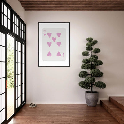 Charming Seven of Hearts Poker Card Print - Mounted Framed Poster Art with Eco-Friendly Wood Frame - Vibrantwalls