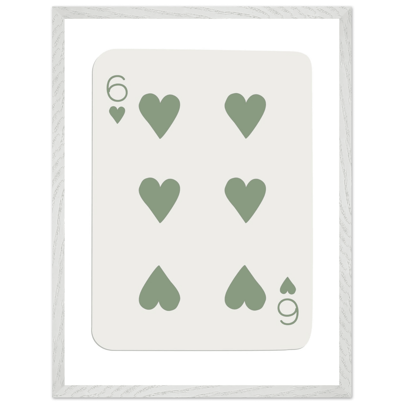 Minimalist Six of Hearts Poker Card Print - Mounted & Framed Art in Eco-Friendly Wood, Choose Your Size & Frame - Vibrantwalls