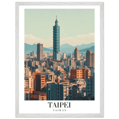 Taipei Taiwan Cityscape Framed Poster – Modern Retro Travel Art with Wooden Frame Options - Vibrantwalls