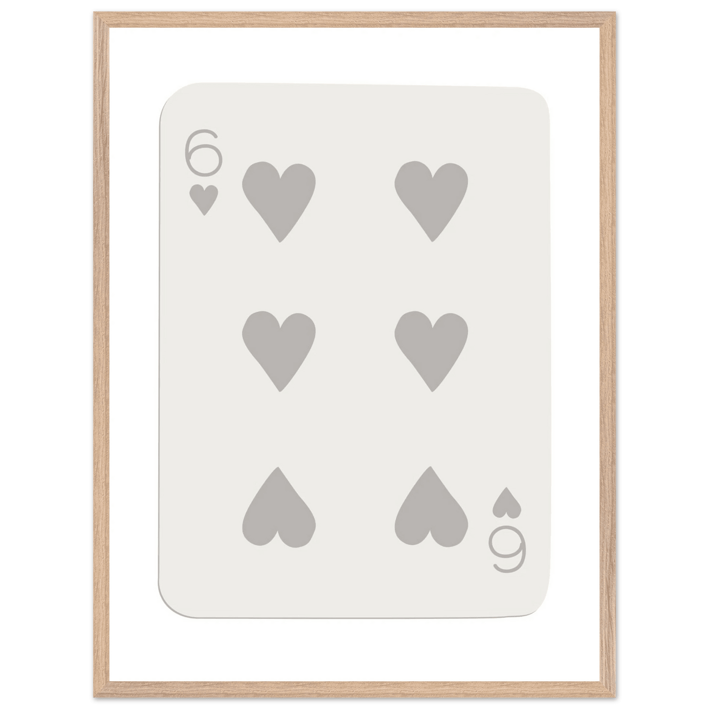 Minimalist Six of Hearts Card Print - Framed Poster Art with Eco-Friendly Wood Frame - Perfect for Modern Decor - Vibrantwalls