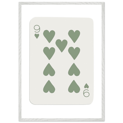 Minimalist Nine of Hearts Poker Card Print - Mounted Framed Wall Art, Sage Green Boho Decor, Eco-Friendly Wood Frame - Vibrantwalls