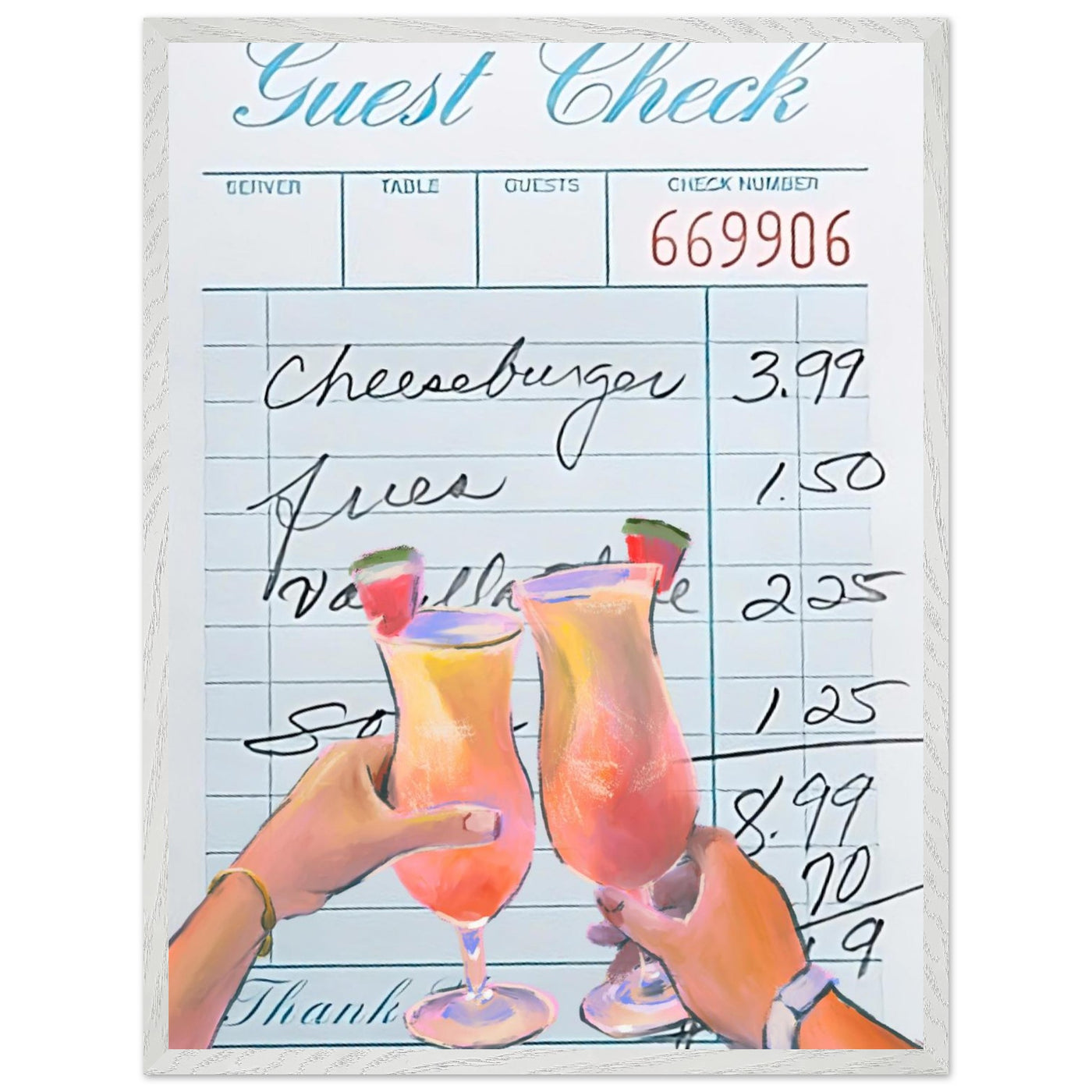 Retro Diner Cocktail "Guest Check" 60x80 cm 24x32″ White frame Ready-to-hang Vibrantwalls