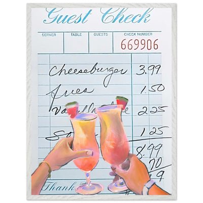 Retro Diner Cocktail "Guest Check" 60x80 cm 24x32″ White frame Ready-to-hang Vibrantwalls