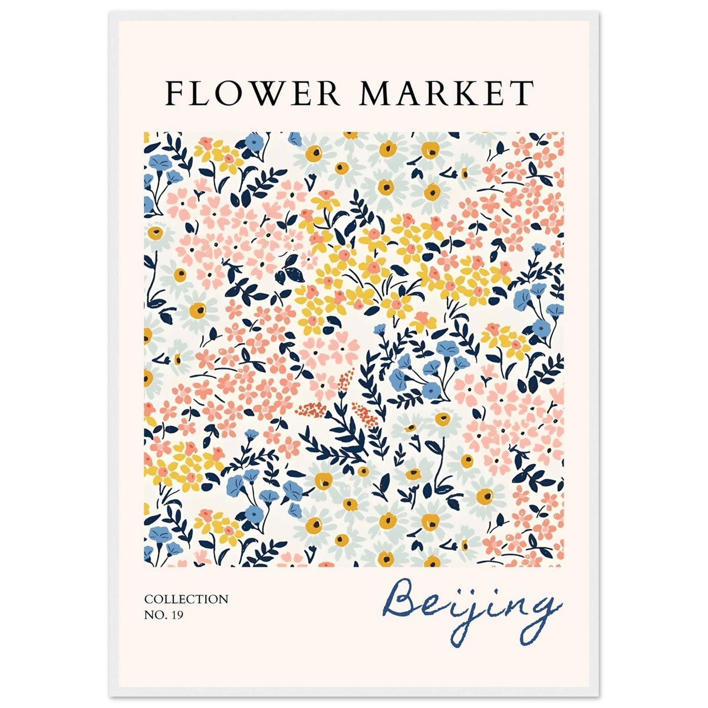 Flower Market Beijing Framed Poster – Whimsical Floral Art Print in Pastel Hues | Ready-to-Hang Wall Decor - Vibrantwalls
