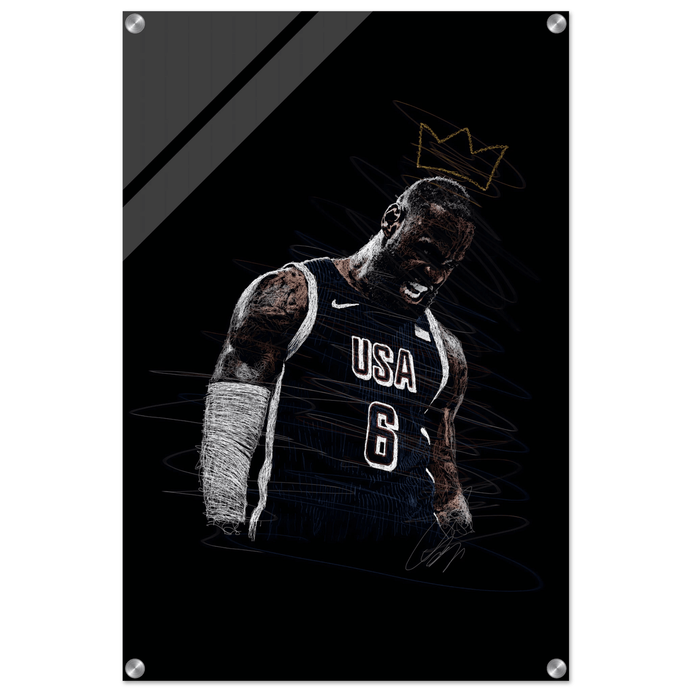 LeBron James 'King' Sketch Acrylic Print – Dynamic, Modern Sports Wall Art in Multiple Sizes - Vibrantwalls