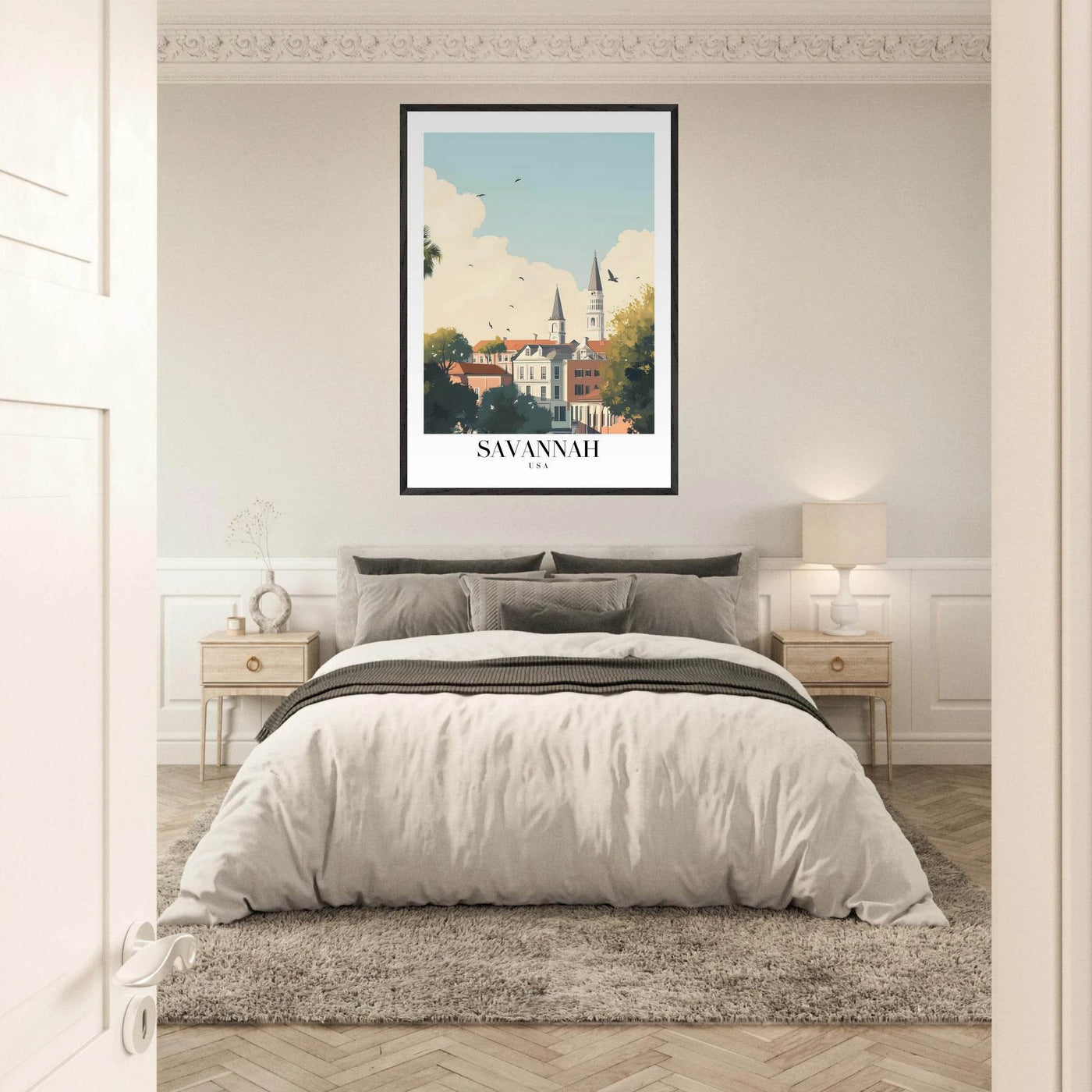 Savannah USA Framed Poster – Charming Cityscape Wall Art with Wooden Frame - Vibrantwalls