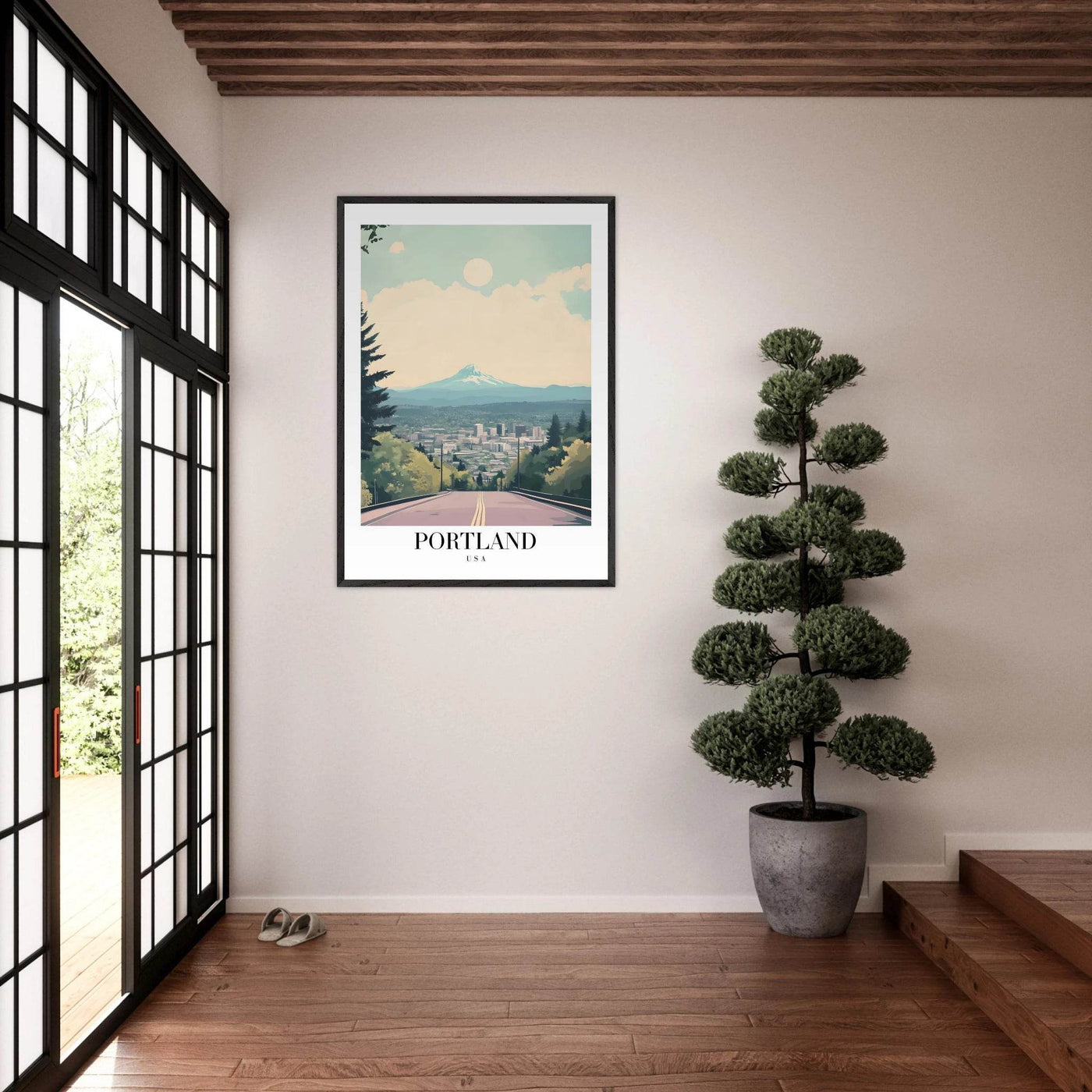 Portland Oregon Framed Poster – Mid-Century Modern Travel Art with Your Choice of Frame - Vibrantwalls