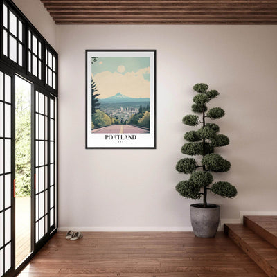 Portland Oregon Framed Poster – Mid-Century Modern Travel Art with Your Choice of Frame - Vibrantwalls