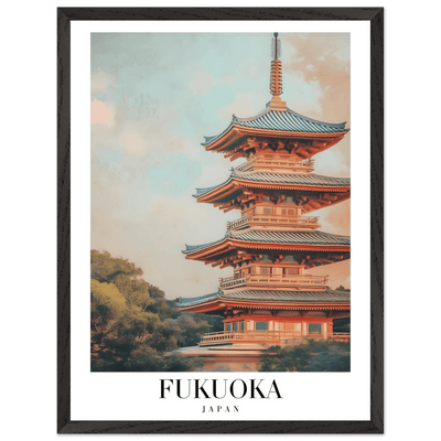 Fukuoka Japan Vintage Pagoda Framed Poster – Serene Travel Wall Art with Wooden Frame - Vibrantwalls