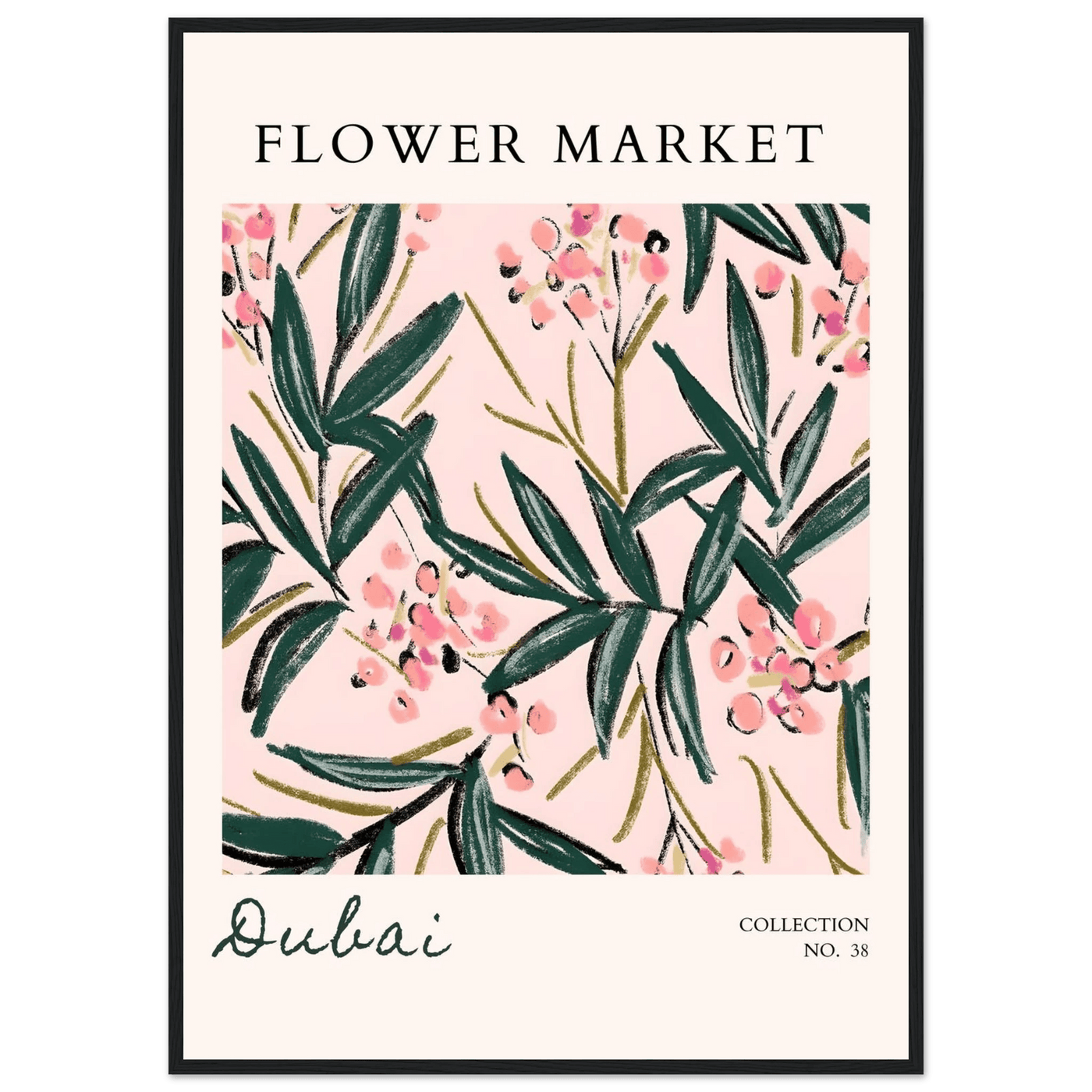 Dubai Flower Market Art Print – Blush Pink & Emerald Green Botanical Framed Poster | Ready-to-Hang - Vibrantwalls