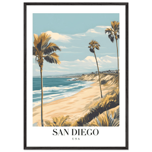 San Diego USA Framed Poster – Vintage Beach Travel Wall Art with Wooden Frame in Your Choice of Size and Finish - Vibrantwalls