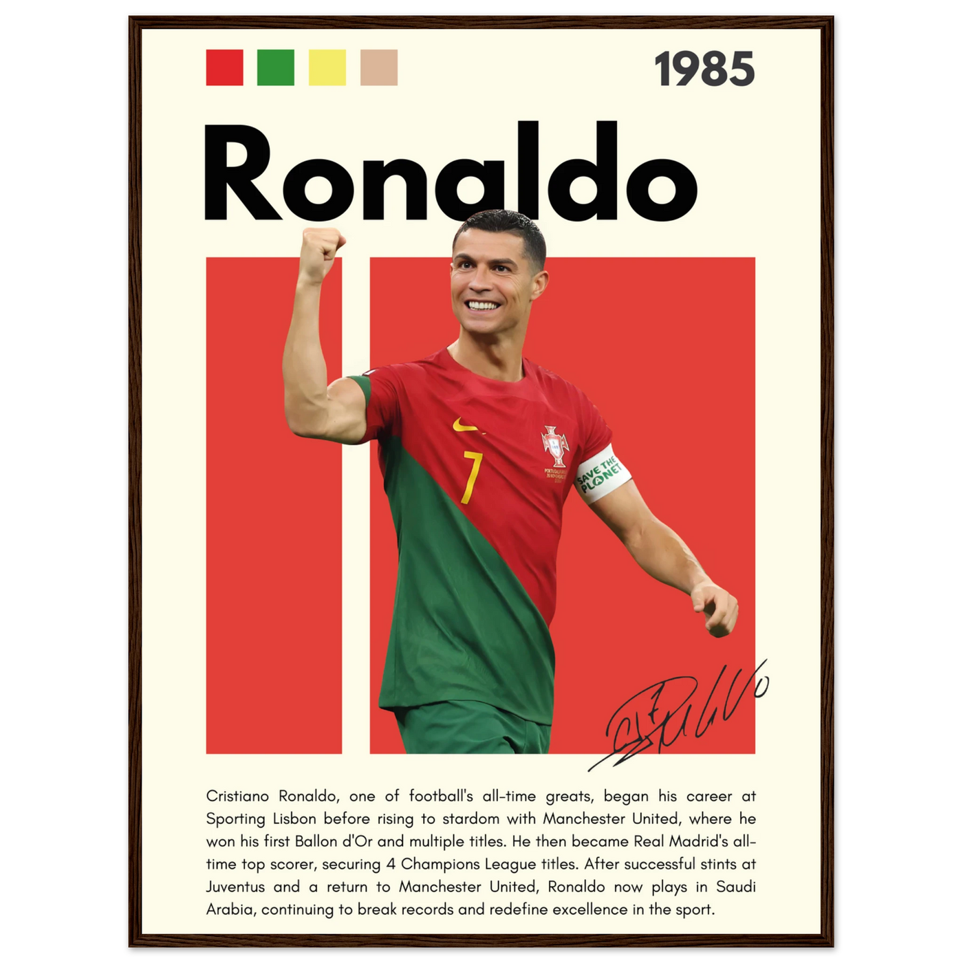 Cristiano Ronaldo Portugal Soccer Framed Football Poster 60x80 cm 24x32″ Dark wood frame Vibrantwalls