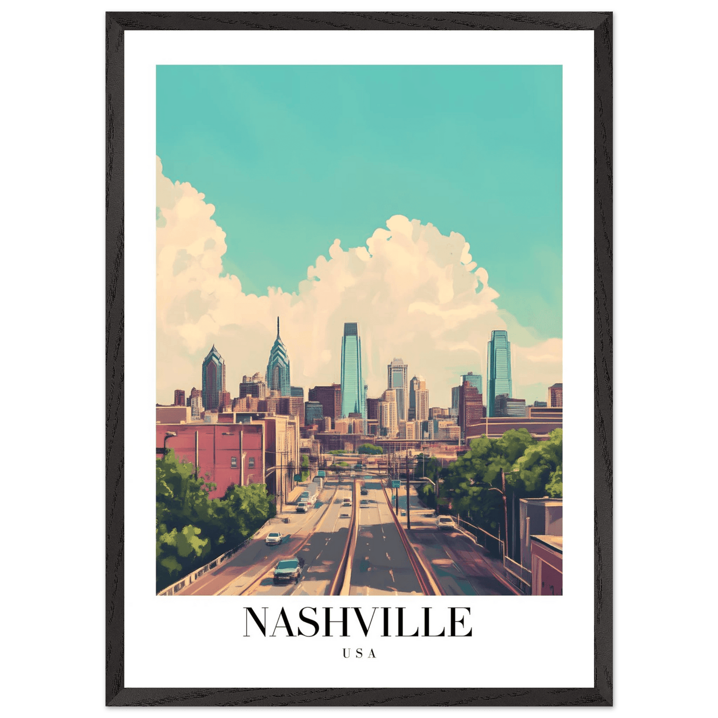Nashville USA Framed Poster – Vibrant Urban Wall Art with Wooden Frame - Vibrantwalls