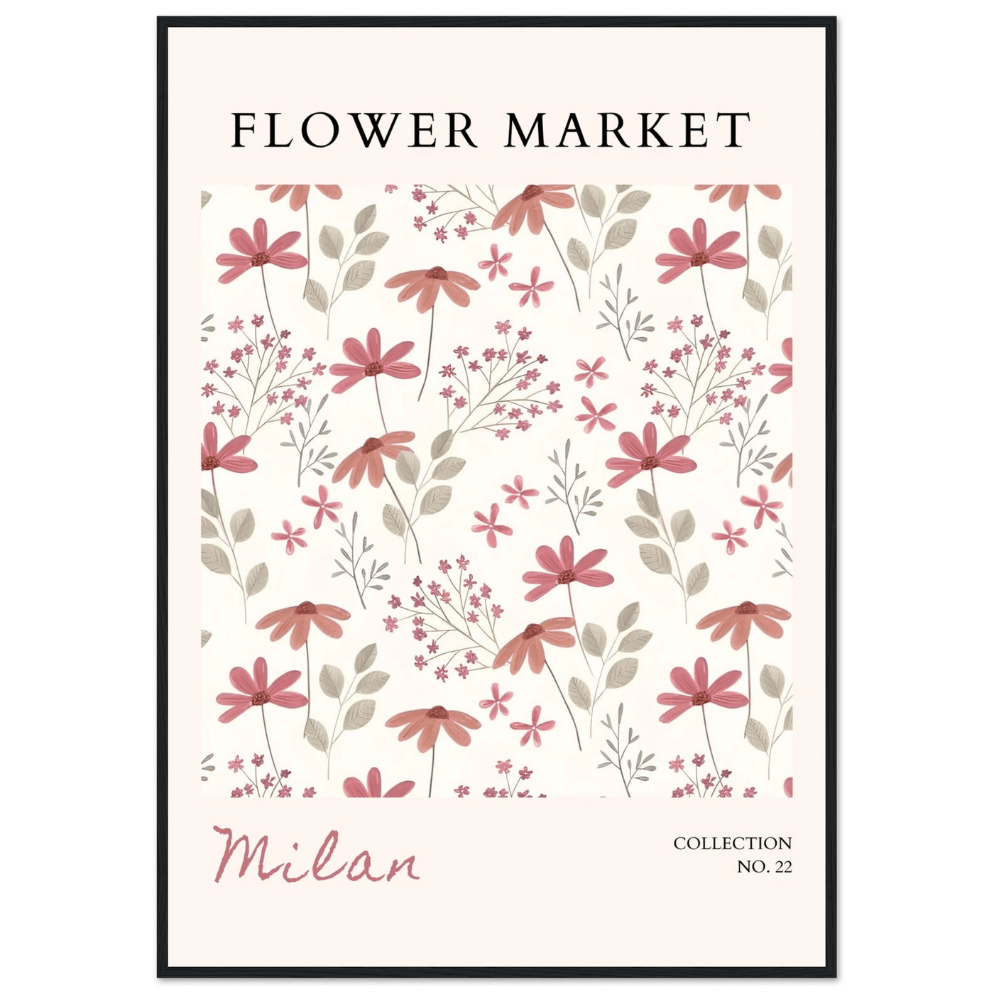 Milan Flower Market Framed Poster – Blush & Sage Floral Art Print | Ready-to-Hang Wall Decor - Vibrantwalls