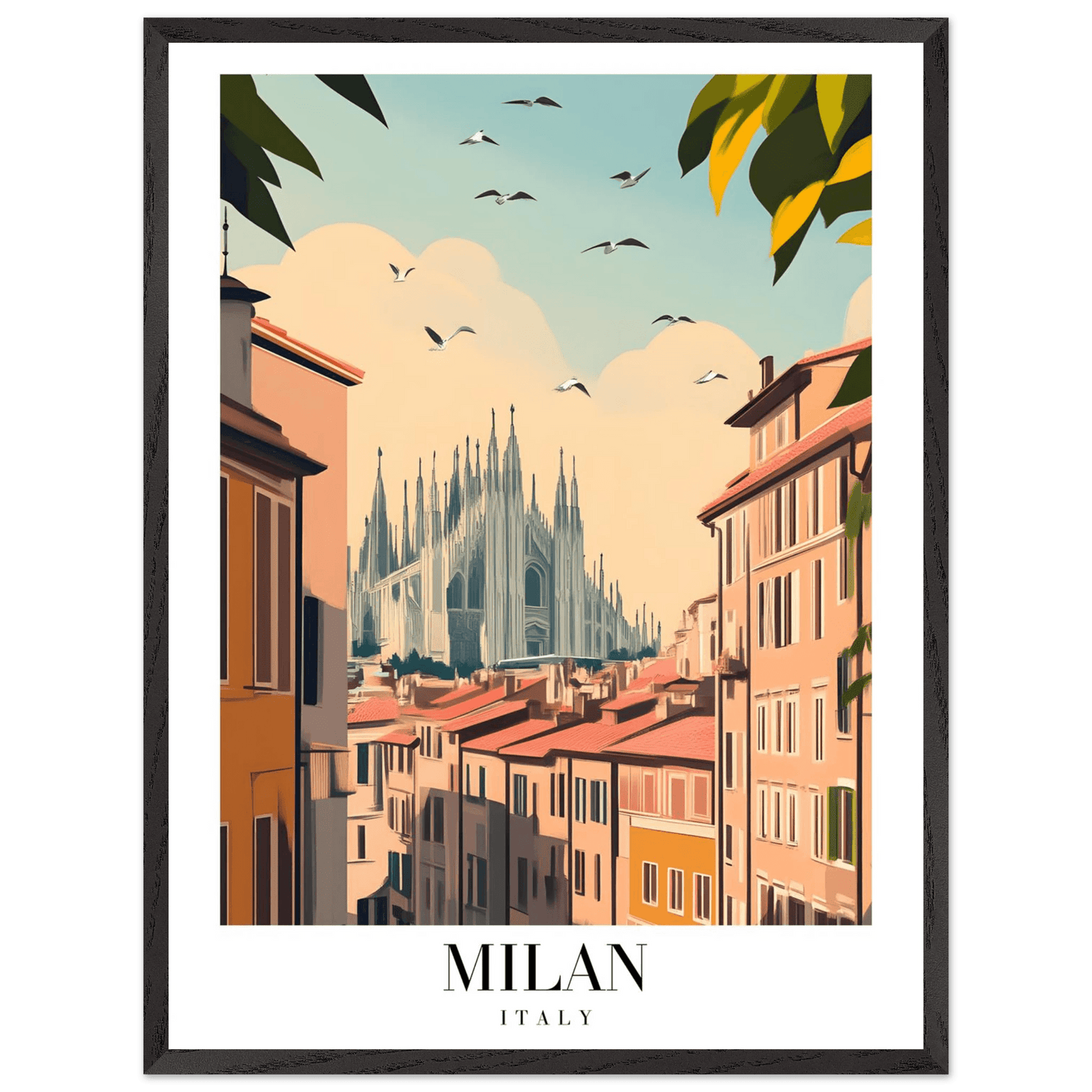 Milan Italy Framed Poster – Vintage Travel Wall Art with Duomo View & Wooden Frame - Vibrantwalls