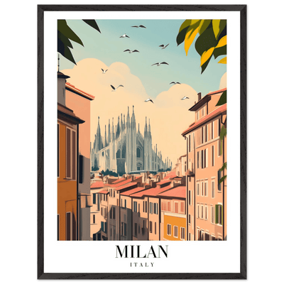 Milan Italy Framed Poster – Vintage Travel Wall Art with Duomo View & Wooden Frame - Vibrantwalls