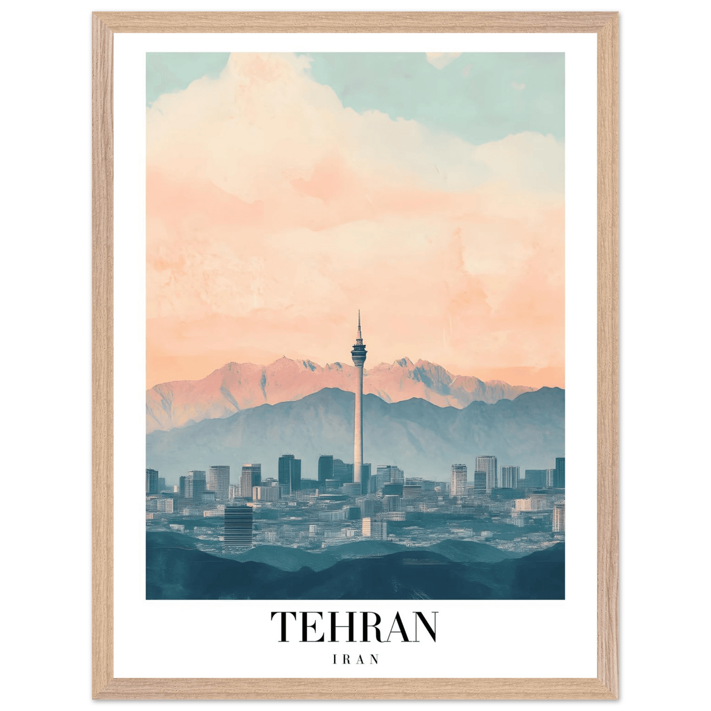 Tehran Iran Framed Poster – Vintage Cityscape Wall Art with Soft Hues & Wooden Frame - Vibrantwalls