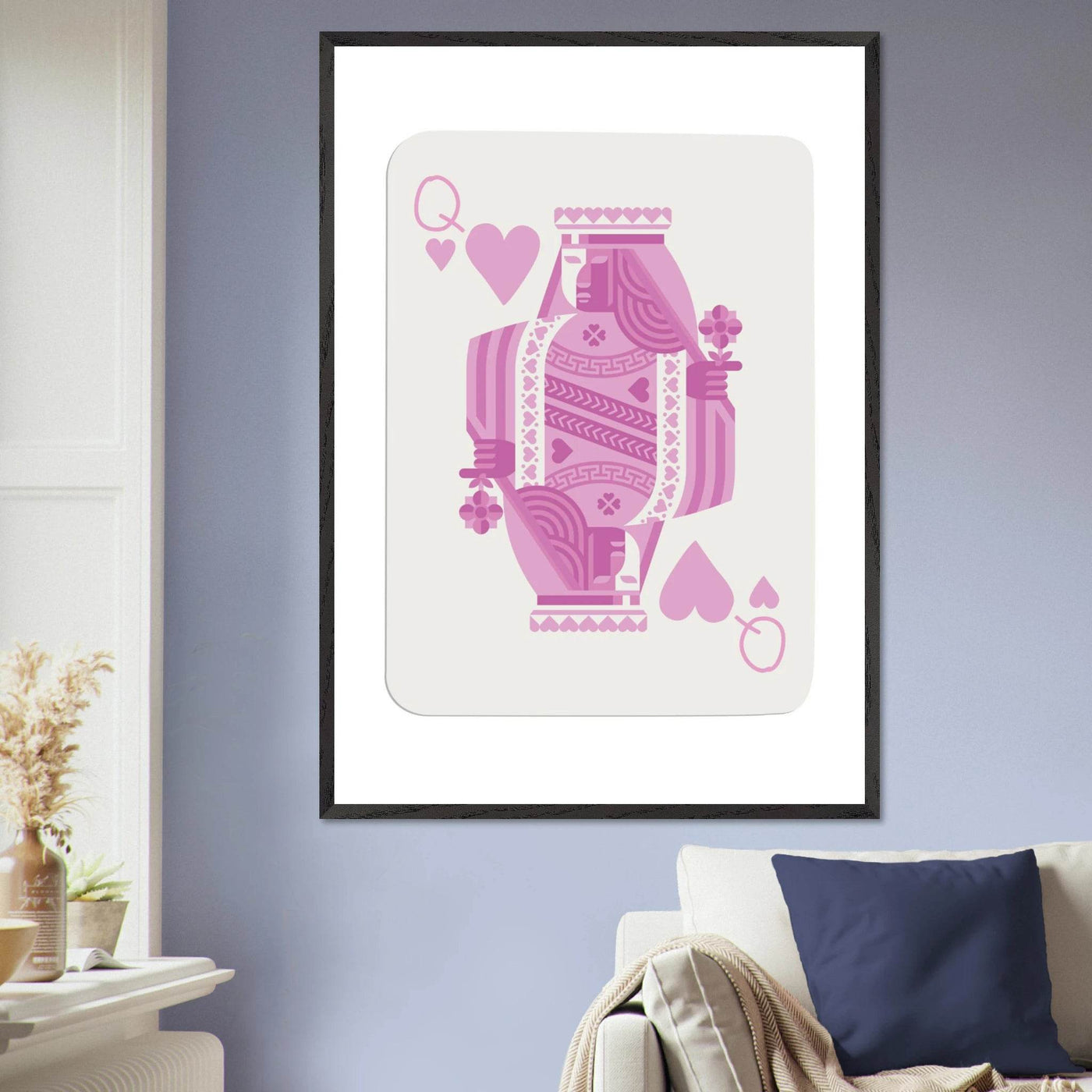 Queen of Hearts - Pink Poker Card Mounted Poster Art, Eco-Friendly Wood Frame & Shatterproof Plexiglass - Vibrantwalls