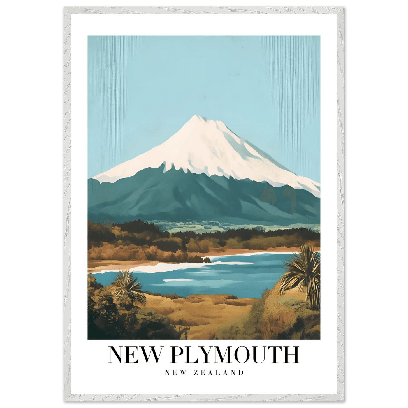 New Plymouth New Zealand Framed Poster – Vintage Mount Taranaki Travel Art - Vibrantwalls