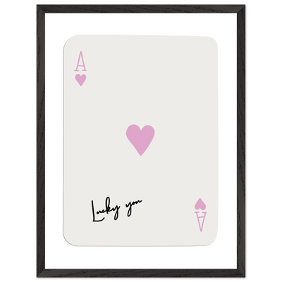 Lucky You Ace of Hearts Poker Card Print - Mounted Framed Wall Art, Eco-Friendly Wood Frame & Soft Pink Hues - Vibrantwalls