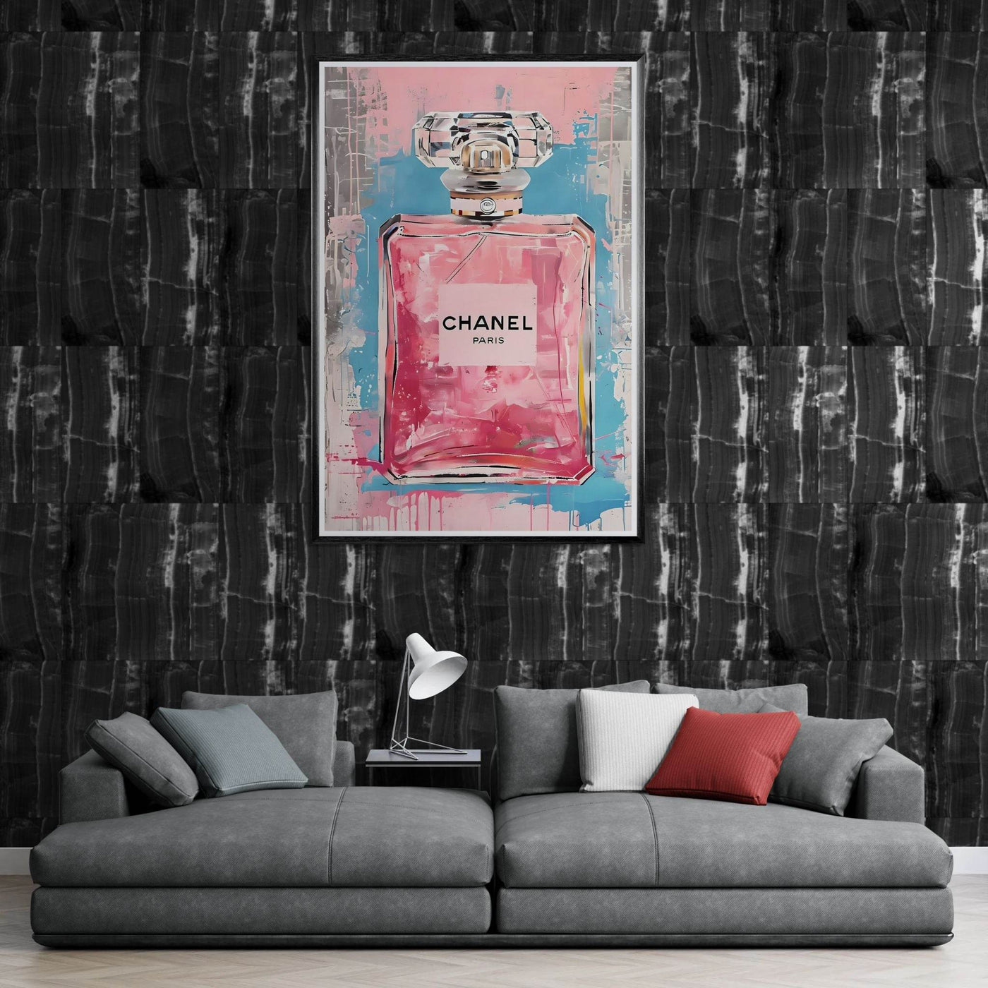 Coco Mademoiselle Chanel Art Print - Pink & Blue Pop Art Style Framed Poster - Vibrantwalls