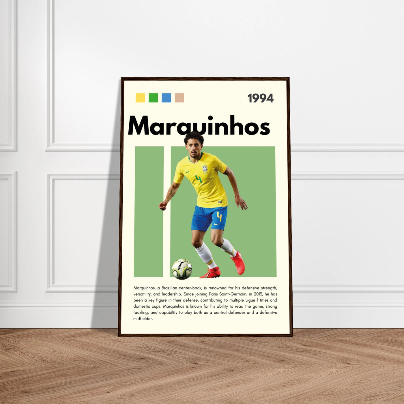 Marquinhos Brazil Football Framed Poster – Iconic Soccer Art Print for Fans Vibrantwalls