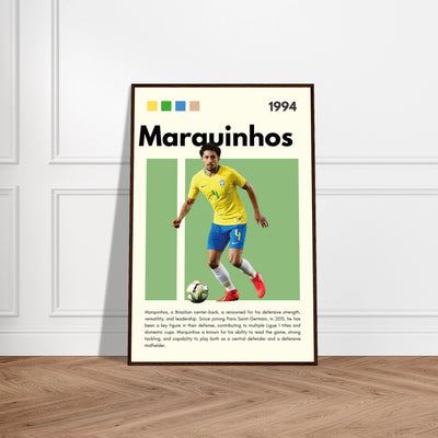 Marquinhos Brazil Football Framed Poster – Iconic Soccer Art Print for Fans Vibrantwalls
