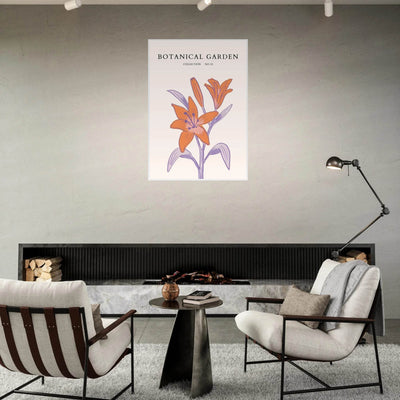 Botanical Garden Lily Print – Orange & Lavender Framed Poster | Elegant Nature Art for Modern Spaces, Ready-to-Hang - Vibrantwalls