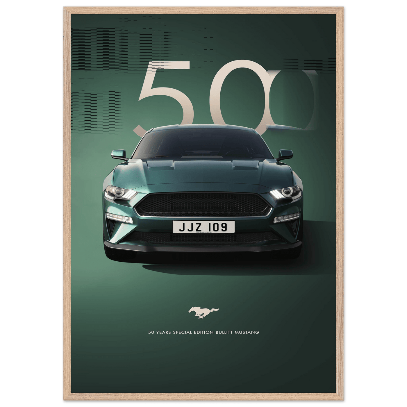 1968 Bullitt Mustang GT - 50th Anniversary Framed Poster | Iconic Dark Highland Green, Ready-to-Hang Wall Art - Vibrantwalls