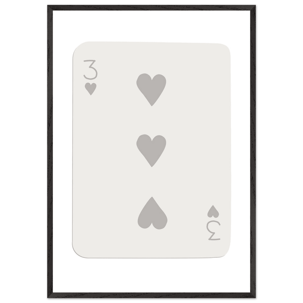 Minimalist Three of Hearts Poker Card Print - Eco-Friendly Framed Wall Art, Matte Finish - Vibrantwalls