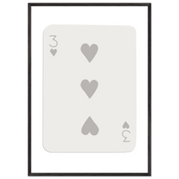 Minimalist Three of Hearts Poker Card Print - Eco-Friendly Framed Wall Art, Matte Finish - Vibrantwalls