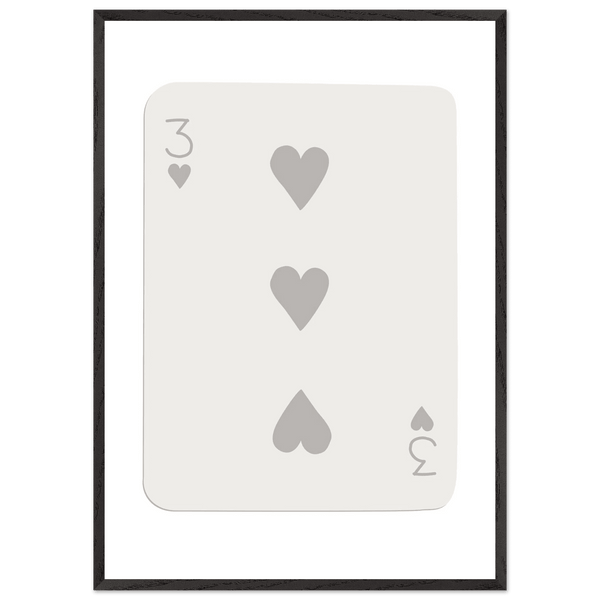 Minimalist Three of Hearts Poker Card Print - Eco-Friendly Framed Wall Art, Matte Finish - Vibrantwalls
