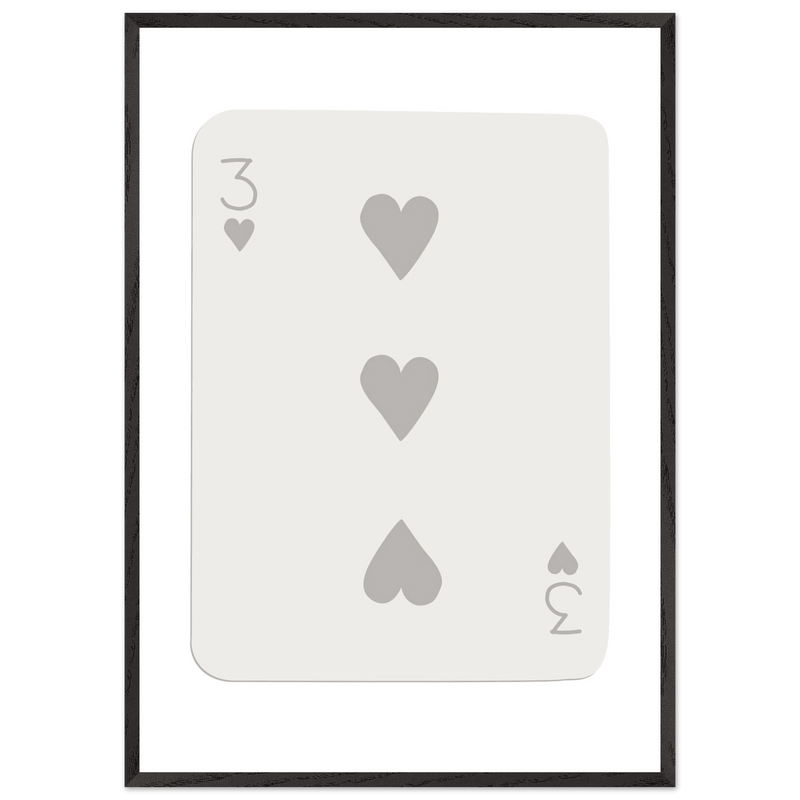 Minimalist Three of Hearts Poker Card Print - Eco-Friendly Framed Wall Art, Matte Finish - Vibrantwalls