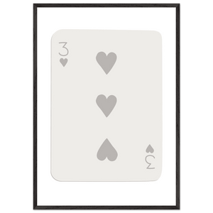 Minimalist Three of Hearts Poker Card Print - Eco-Friendly Framed Wall Art, Matte Finish - Vibrantwalls
