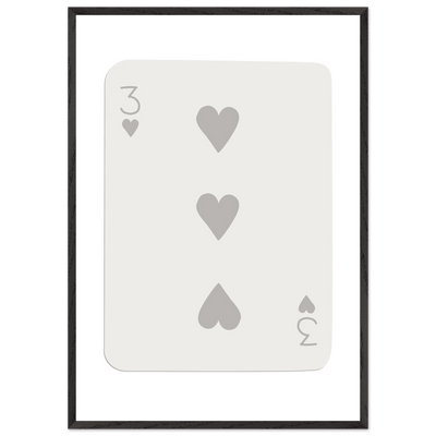 Minimalist Three of Hearts Poker Card Print - Eco-Friendly Framed Wall Art, Matte Finish - Vibrantwalls