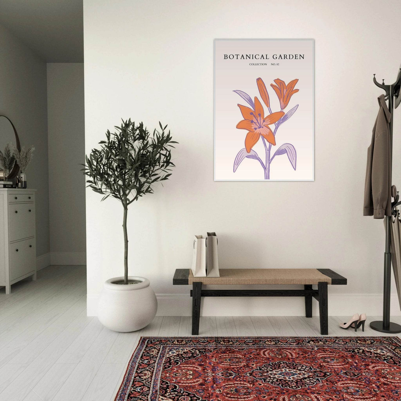 Botanical Garden Lily Print – Orange & Lavender Framed Poster | Elegant Nature Art for Modern Spaces, Ready-to-Hang - Vibrantwalls