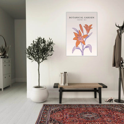 Botanical Garden Lily Print – Orange & Lavender Framed Poster | Elegant Nature Art for Modern Spaces, Ready-to-Hang - Vibrantwalls