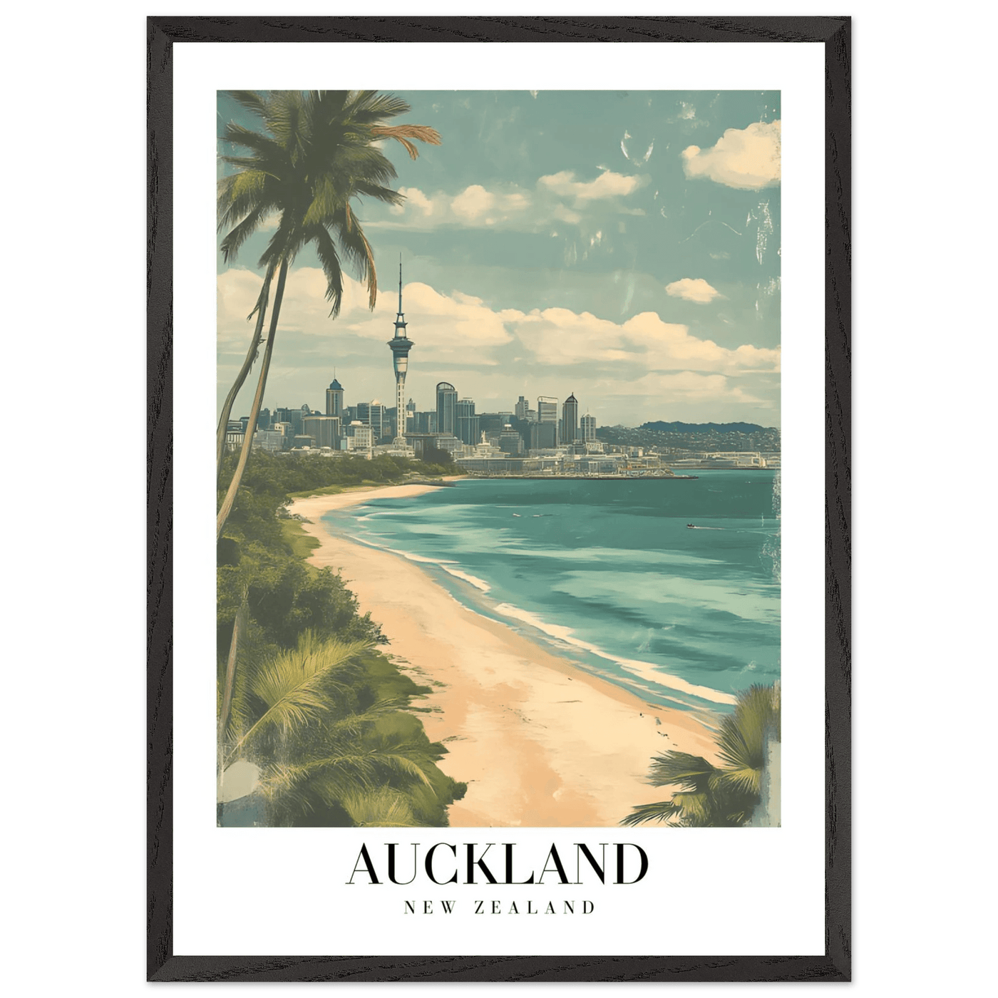 Auckland New Zealand Framed Poster – Vintage Coastal City Travel Wall Art with Wooden Frame Options - Vibrantwalls